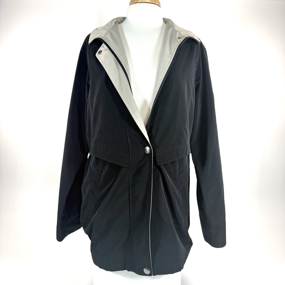 Nautica‎ Womens Rain Jacket Trench Coat Large Black Lightweight Long Sleeve